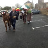 It was a damp procession but the donkey stole the show  